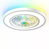 MILFECH 75W Deckenventilator mit Beleuchtung, Ø54CM Deckenleuchte mit Ventilator Fernbedienung,3000K-6500K,RGB-Lichter,6 Windstufen,Timer,Speicherfunktion,lampe mit ventilator für Wohn,Schlaf(Weiß)