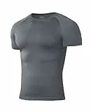 Niksa 1 Pack Kompressionsshirt Herren, Funktionsshirt Atmungsaktiv Sportshirt Herren Kurzarm Schnelltrocknendes Lauf Shirts Gym Shirt, Grau, M