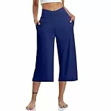 TIMELYE Damen Caprihose 3/4 Freizeithose Outdoor Leichte Sporthose Lockere Traininghose Indoor Yogahose Weites Bein Elastischer Bund Tasche für Casual, Yoga, Fitness