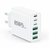 ANYKON 65W USB C Ladegerät, 6 Ports USB C Schnellladegerät PD 45W, USB Wand-Ladegerät, Fast Charge, EU Reise Ladeadapter für iPhone 17/16/15/14/13/12/11 Pro Max, Samsung Galaxy, iPad, Tablets, Handys