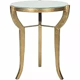 SAFAVIEH Glam Accent Table with Iron Legs, in Gold and White, 42 X 42 X 52.07