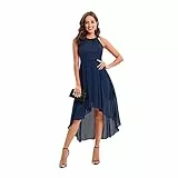 Odizli Abendkleider Elegant für Hochzeit Damen Rockabilly Sommerkleid Neckholder Spitze Swing Chiffonkleid Festlich Hochzeit Gast Abschlusskleid Cocktailkleid Kurz Vokuhila Kleid A#Navy Blau M