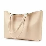 KALIDI Handtasche Damen Groß Shopper Tasche Damen PU Leder Tote Bag Wasserdichte Henkeltaschen mit Reißverschluss für Arbeit, Reisen, Einkauf, Schule Beige