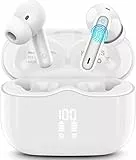 Kopfhörer Kabellos Bluetooth 5.4, Bluetooth Kopfhörer In Ear mit 4 ENC Noise Cancelling Mics, Kabellose Kopfhörer 40Std Tiefer Bass, LED-Anzeige IP7 Wasserdicht Ohrhörer für Arbeit und Studium Weiß