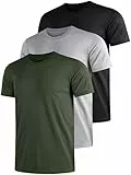 Funktionsshirt Herren Sport T Shirt Kurzarm 3er Pack Atmungsaktiv Männer Tshirt Sportkleidung Workout Schnelltrocknend Sportshirt Funktion Training Laufshirt Grün Grau Schwarz(4XL)