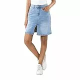 Nina Carter P213 Damen Kurzer Jeansrock mit Vorderem Schlitz Reißverschluss Stretch Used-Look (Hellblau (P213-6), L)