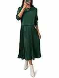 Wenrine Damen-Sweatshirt-Kleid, lässig, Patchwork, langärmelig, Rundhalsausschnitt, plissiert, Herbst-Maxikleid, Dunkelgrün, Groß