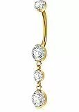 OUFER Body Piercing Internally Titanium 10mm Bauchnabelpiercig Gold Dangle 14G Belly Piercing Nabelpiercing Clear CZ Nave Bars Piercing Jewellery