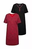 Ulla Popken Damen Bigshirt, 2er-Pack, Zierkanten, Halbarm Nachthemd, Salsa, 46/48