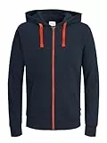 JACK & JONES Herren JJEHOLMEN Sweat Zip Hood, Navy Blazer/Shocking Orange, XL
