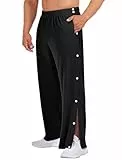 PINSPARK Herren Jogginghose Reha Hose Seitlichen Druckknöpfen Sweathose Joggers Sporthose Fitness Trainingshose mit Taschen Pures Schwarz L