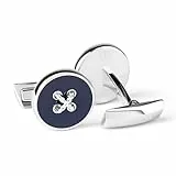 DAVIDOFF ESSENTIALS Manschettenknöpfe Blau/Silber – exklusive rhodinierte und lackierte Messing Manschettenknöpfe – stilvolle Herren Accessoires in Knopf-Optik