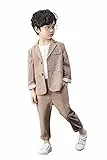 LOLANTA Karierter festlicher Anzug für Kinder, Sommer-Hochzeitsparty-Anlasskleidung, leichte Freizeitanzugjacke und -Hose, Khaki, 6-7 Jahre, 120