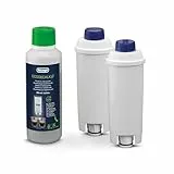 De’Longhi Pflegeset DLSC322 - Original EcoDecalk Entkalker und Wasserfilter für Kaffeevollautomaten mit Wasserfilter, Set 200ml Universal Kalklöser für 2 Entkalkungsvorgänge und 2 Wasserfilter