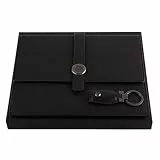 Hugo Boss Executive Set, Konferenzmappe, Format DIN A5, Material Leder Schwarz mit Schließsystem - und Schlüsselring aus Edelstahl und Leder, HPKM004