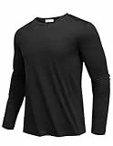 PINSPARK Sport T-Shirts Langarm Schnelltrocknend Laufshirt UV Shirt Funktionsshirt Rundhals Sportshirt mit Reflektierender Streifen für Fitness Wandern Yoga Schwarz XL