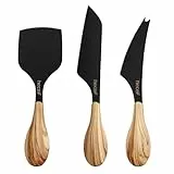 hecef Käsemesser Set 3-teiliges mit rutschfesten Griffen in Olivenholzoptik, spülmaschinengeeignet, Edelstahl Käsebesteck für weiche bis harte Käsesorten, ideal für Käseplatten und gesellige Runden