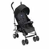Chicco Echo Lite Kinderwagen, Buggy ab Geburt bis 22 kg, verstellbare Rückenlehne, geräumiger Sitz, Stoßstangenmanschette, faltbarer Regenschirm, Zwillingsbremsen und schwenkbare Vorderräder, Schwarz
