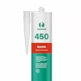 RAMSAUER 450 Sanitär 1K Silikon (Weiß) - 310ml Kartusche, ideal für Feuchträume & Nassbereiche, Lebensmittelbereich, leicht verarbeitbar, schnelle Tiefhärtung, optimale Glättbarkeit