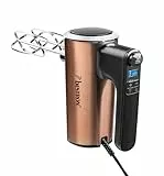 Bestron Power Handmixer, Leistungsstarker Handmixer mit 6 Stufen, Turbo-Funktion & LCD-Display, Rührgerät inkl. 2 Schneebesen & 2 Knethaken, Leichtgewicht von 1KG, Farbe: Kupfer
