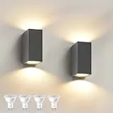 Wandleuchte Aussen Innen 2 Stück, IP65 Wasserdichte 10W Warmweiß 3000K Aluminium Eckig Außen Wandlampe Außenlampe mit GU10 Glühbirnen Außenleuchte für Garten Front Badezimmer Veranda Garage Anthrazit