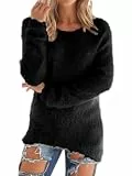 SOYNIA Pullover Cardigan Sweater Damen Flauschige Dünne Pullover Damen Süße Lange Ärmel O-Ausschnitt Solid Sweater Damen Freizeit Tops XL Schwarz