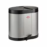 Wesco Ökosammler 170 in der Farbe silber, pulverbeschichtetes Stahlblech, zwei getrennte 15 Liter Einsätze aus Kunststoff, Kunststoff-Fußtritt