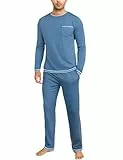 Demegimi Schlafanzug Herren Lang Baumwolle Zweiteiliger Pyjama mit Unifarbenem Langarmshirt und Pyjamahose
