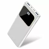 Rolosar Tragbares Ladegerät, 10000mAh Power Bank, Schnelllade-Akkupack mit USB C/USB A Ausgang, Reis-Weiß
