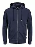JACK & JONES Herren Basic Reißverschluss Baumwoll Hoodie - Marine Blazer - L