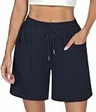 Demegimi Shorts Damen Bermuda Kurze Sporthose Knielang Sweatshorts Sommer Sport Shorts High Waist Lässig Kurz Hosen Baumwolle mit Taschen