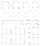 WillTen 38Pcs Bioflex Piercing Nase Stud Nasenring Ohrringe, Plastik Piercing für Op Plastik Nasenstecker Kunststoff Ohrringe für Schule, Labret Piercing Bioflex Bauchnabelpiercing Schwangerschaft