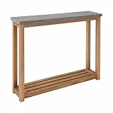 BUTLERS Konsolentisch mit Betonplatte (85 x 20 cm) -Concrete- Deko Tisch Holz in Naturfarbe | Indoor Outdoor Wetterfest Möbel für Flur, Balkon, Küche, Terrasse, Garten