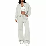 DUHGBNE sportkleidung Jogginganzug Damen Set Baggy Trainingsanzug Ohne Kapuze Sportanzug Winter Weites Bein Zweiteiler Hoher Taille Stretchy Freizeitanzug 2 Teilig Casual Activewear