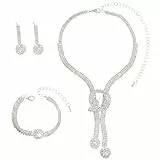 Touosy 3 Stück Schmuck Set Damen, Schmuckset Jewelry mit Halskette Ohrringe Armband Modeschmuck Elegantes Vintage Brautschmuck Women's Jewellery Sets für Party & Abendkleid (Silber)