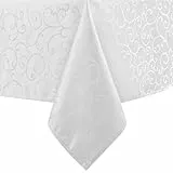 Romanstile weiße Tischdecke abwaschbar 140 x 240 rechteckige Damast Jaquard Tischdecken Tischtuch Table Cloth elegant Deko für Outdoor,Garten,Geburtstag,wasserabweisend,Frühling,Sommer,Ostern
