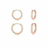 CERSLIMO Ohrringe Rosegold Creolen Silber 925 set 8mm 10mm Rose Vergoldet Schmuck Valentinstag Geburstag Klein Geschenke für Damen Herren Mädchen Frauen Männer Beste Freundin Schwester Freunde