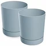 PECZEKO Blumentopf matt, Pflanzkübel aus Übertopf Kunststoff Dekorativer Topf für, groß und klein Pflanzen, 2er-Set blumenkübel, blumenkübel kräutertopf (2 Pack) Grau, ø 11 cm