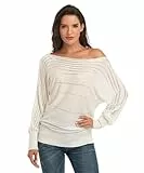 Dilgul Pullover Damen Schulterfrei Oberteile Strickpullover Sexy Off Shoulder Pullover Fledermausärmel Herbst Strick Oberteil
