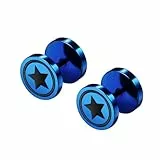 Cupimatch Fake Tunnel Hip Hop Ohrringe - Herren Edelstahl Fake Plugs Earrings Unisex Runde Ohrringe Fake Gauges Hantel Ohrstecker für Männer Frauen, Blau