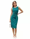 GRACE KARIN Damen Elegantes Wickelkleid Ärmellos Etuikleid Rundhals Midi Business Kleid Cocktail Party Bleistiftkleid Formelle Blaugrün M