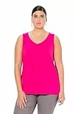 Ulla Popken Damen Top, V-Ausschnitt, Classic, Ärmellos T-Shirts, Magentapink, 50-52 EU