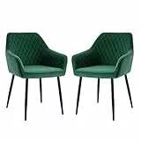 JYMTOM 2er-Set Samt Esszimmer Stühle Gitter Design Armlehnestühle mit Sitzfläche aus Samt, Küchenstühle mit Gestell aus Metall, für Wohnzimmer, Schlafzimmer(2,Grün)