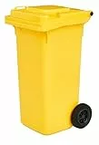 gardivo Mülltonne 120 Liter Abfalltonne Reststofftonne Mülleimer mit 2 geräuschlosen Rädern, Klappdeckel mit zwei Griffen, großer Abfalltonne, stabiler Kunststoff-Mülleimer (Gelb)