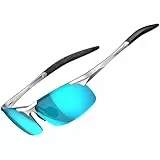 ATTCL Herren Polarisierte Treiber Glasses Sport Sonnenbrille Al-Mg Metallrahme Ultra leicht verspiegelt sonnenbrillen 8177 Silber Blau