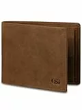 GSG Leder Geldbörse Herren mit RFID-Schutz Echtleder Portemonnaie mit Münzfächern Echtleder Portmonee Groß Geldbeutel 15 Fächer Brieftasche Wallet Geldbeutel für Männe Braun