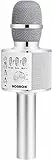 BONAOK Drahtloses Bluetooth-Karaoke-Mikrofon, Tragbares 3-in-1-Karaoke-Handmikrofon Geburtstagsgeschenk Home-Party-Lautsprecher für iPhone/Android/iPad, PC-Smartphone (Silber)