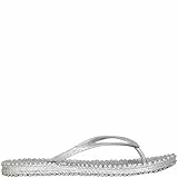 Ilse Jacobsen Damen Sandalen flach | Flip Flops mit Riemen | Schuhe mit Sohle aus Bast | Glitter Look | CHEERFUL01 ,37 EU,Silber