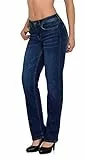 ESRA Damen Jeans-Hose Jeanshose gerader Schnitt Straight-Fit Jeans Damen High Waist bis Übergröße Große Größen G600
