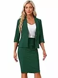 Allegra K Damen Business Rock mit Blazer Elegant Set Outfit 2-Teiliges Büro Arbeit Kragenloser Bleistiftrock Dunkelgrün L